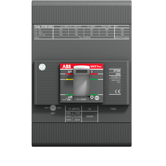 XT3N 250 TMD 250-2500 3p F F (MCCB, 250AT/250AF, 3P, 36 kA, THERM. MAGNET. TRIP UNIT)